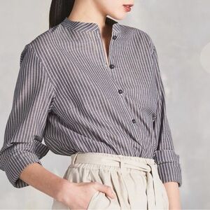 Kowtow Fable Collarless Shirt Chambray Stripe- Md